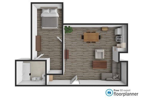 Floor plan for 1 bed, 1 bath, 550 sqft